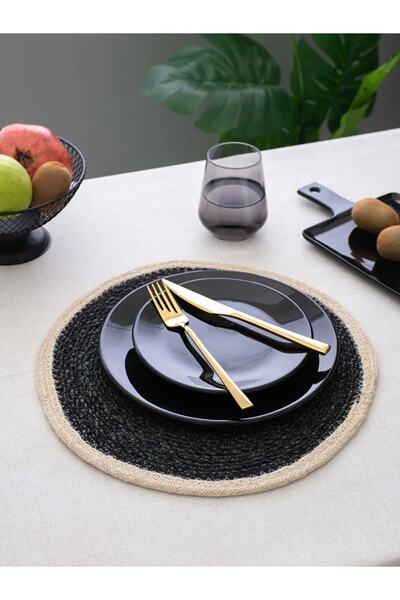 LC Waikiki Yuvarlak Renk Bloklu Hasır Amerikan Servis 35x35 Cm