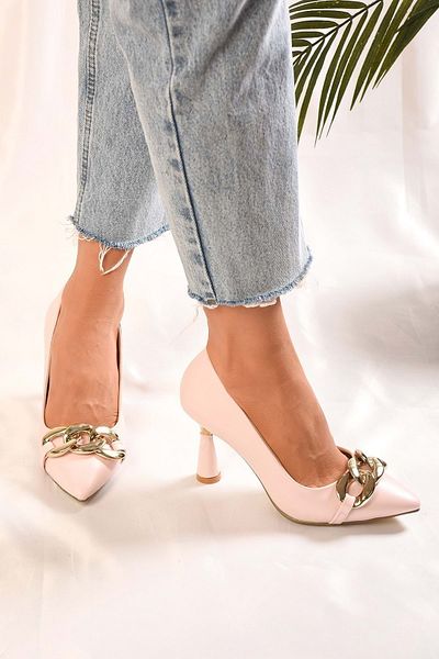Shoeberry Damen Elza Powder Skin Buckle Klassischer Stiletto-Absatz mit Absatz