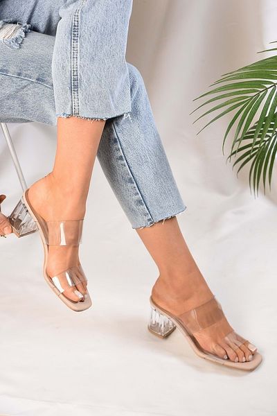 Shoeberry Dámske šľapky Juliette Skin s transparentným remienkom na podpätku