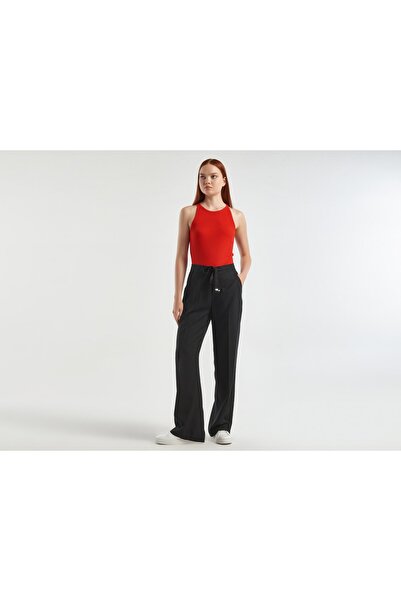 United Colors of Benetton Pantaloni negri de damă - 100% Liyosel, cu șnur în ...