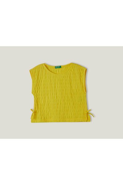 United Colors of Benetton T-Shirt mit Welleneffekt und Seilbindung für Mädchen Gelb