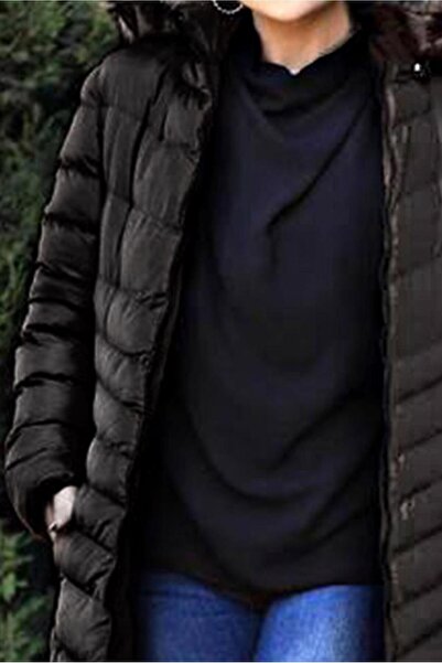 TRENDTESETTÜR Women's Black Hooded Fur Puffer Coat 1539