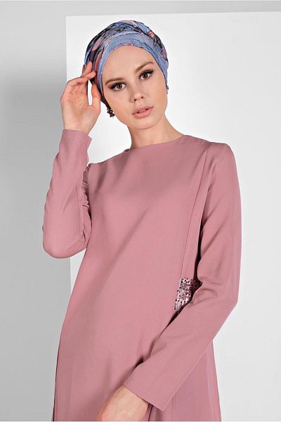 TRENDTESETTÜR Σετ γυναικείο παντελόνι με λεπτομέρεια από τούλι με παγιέτες σε σκόνη - 2255