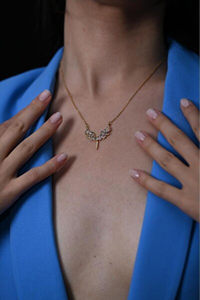 TÜKKAN ACCESSORİES GOLD RENKLİ ZİRKON TAŞ MİKAİL KILICI ÇELİK KOLYE-ÇKOL119