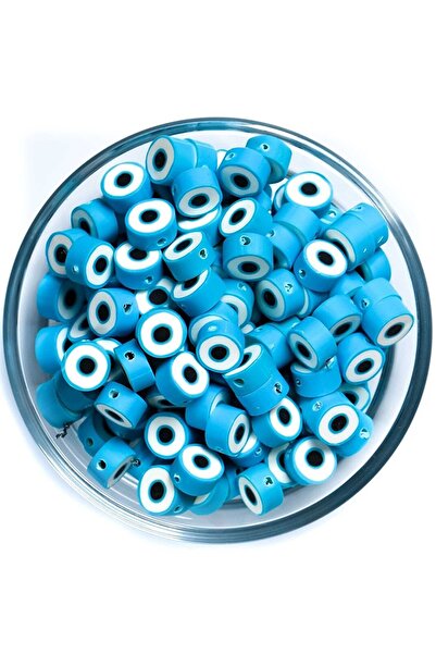 By MO Accessories 100 قطعة 10 ملم خرز عين الشر ملون أزرق منقوش خرز بوليمر كلا...