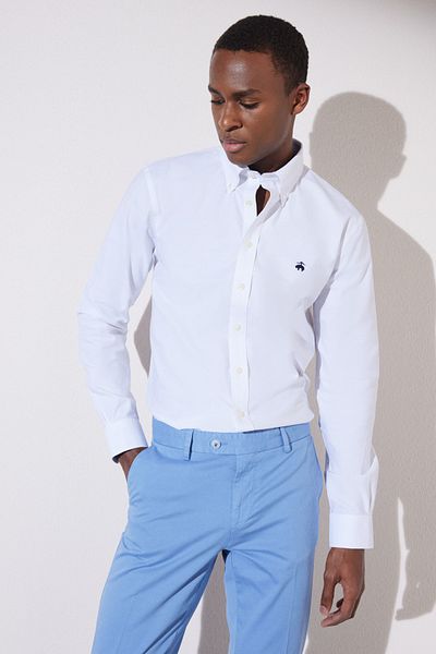 BROOKS BROTHERS Weißes, bügelfreies Slim-Fit-Hemd aus Baumwolle mit schmaler Passform für Herren