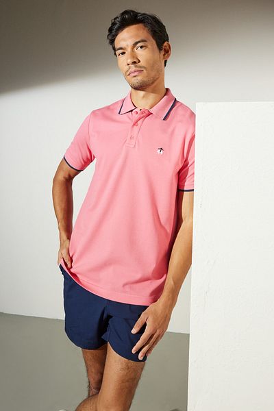 BROOKS BROTHERS Růžové pánské polo tričko s krátkým rukávem a výstřihem