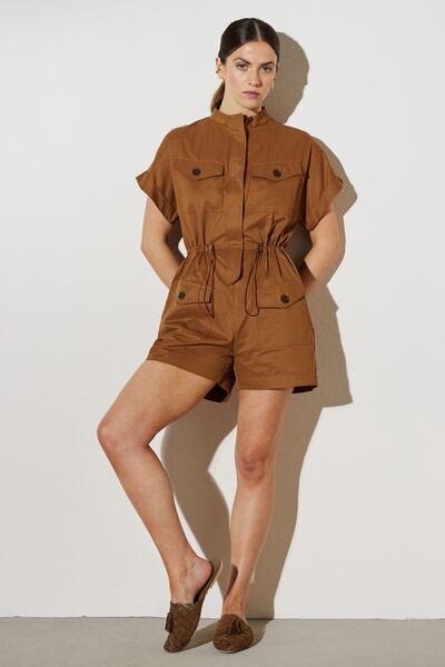 BROOKS BROTHERS Kadın Tarçın Regular Fit Hakim Yaka Bağcık Detaylı Tulum