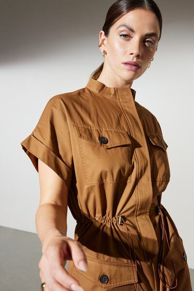 BROOKS BROTHERS Kadın Tarçın Regular Fit Hakim Yaka Bağcık Detaylı Tulum