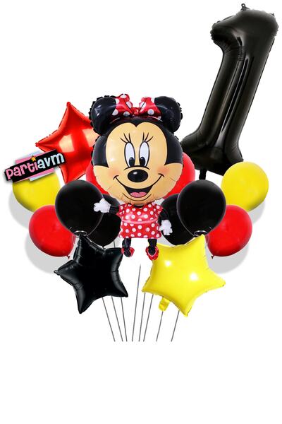 PARTİAVM Mini Mouse Balloon Set with Black Number Balloons Minnie Mouse Ballo...