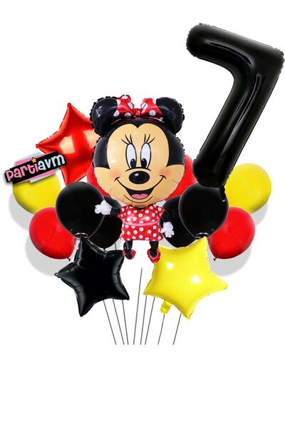 PARTİAVM Mini Mouse Balloon Set with Black Number Balloons Minnie Mouse Ballo...