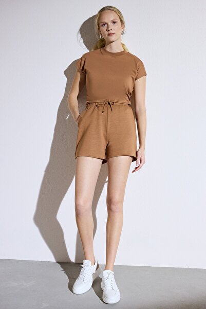BROOKS BROTHERS Kadın Camel Normal Bel Cepli Scuba Sandy Şort