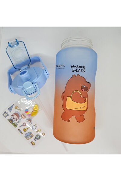Taros Quokka 800ml Mavi Turuncu Çift Başlıklı Stickerlı Matara