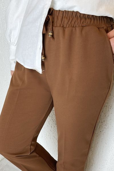InStyle Dvoulátkové kalhoty z lycry s elastickým pasem - Tan