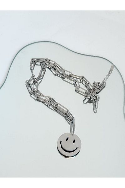 Eva Takı Steel Smiling Smile Emoji Model Long Necklace