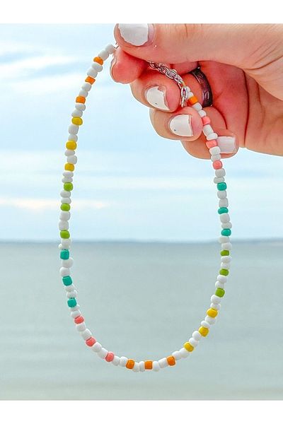 Stoneday Silver Detailed Colorful Sand Bead Summer Necklace