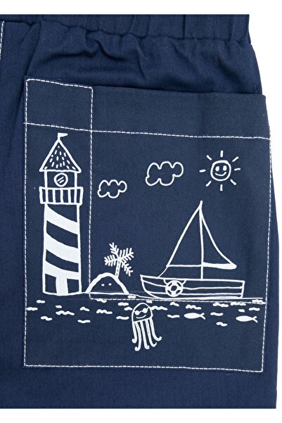 Ozmoz By Mukadder Özden Pocket Printed Summer Boys' Navy Blue Trousers