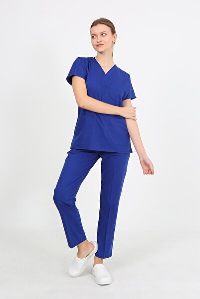 ModaCanel بريميوم ليكرا ساكس بدلة جراحية زرقاء بدلة جراحية ممتازة بدلة طبيب م...