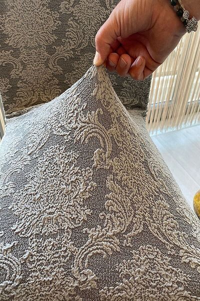 HEYTGAH Κάλυμμα καρέκλας Luxury Jacquard - 6 τμχ, με ελαστική και πλενόμενη φούστα, κάλυμμα σε χρώμα πέτρας
