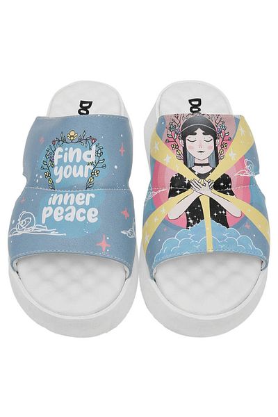 Dogo Women's Vegan Leather Blue Slippers - Find Your Inner Peace Design