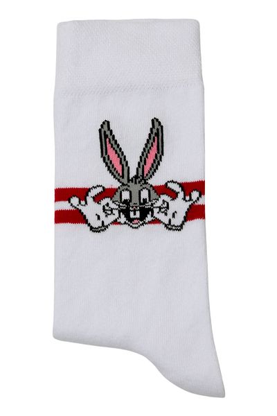 Dogo Unisex Vegan White Socks - Warner Bros Bugs Bunny Stripes Design