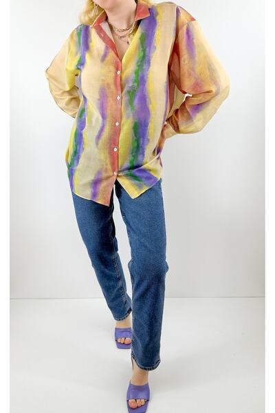 Modaonna Batik desenli rami gömlek