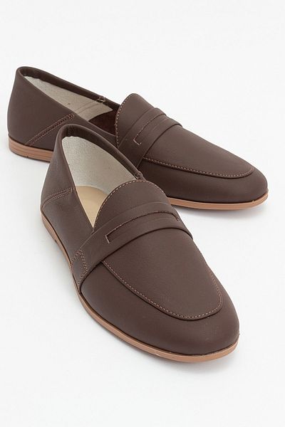 LuviShoes F05 Brown Skin Genuine Leather Women's Loafer Shoes