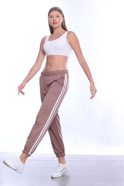 Tight Lady Γυναικείο ριγέ καφέ καλοκαιρινό ελαστικό πόδι κλασικό φούτερ