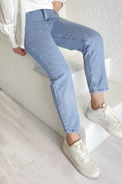 InStyle Pearl Stone részletes farmernadrág - világoskék