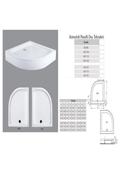 Genel Markalar Asimetrik Oval Panelli Duş Teknesi H:15-16 Cm