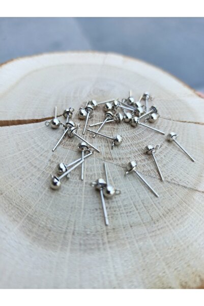 FlowerAksesuar 50 Adet - 4 Mm Top Başlı Küpe Iğnesi, Küpe Çivisi, Küpe Aparatı, Top Küpe