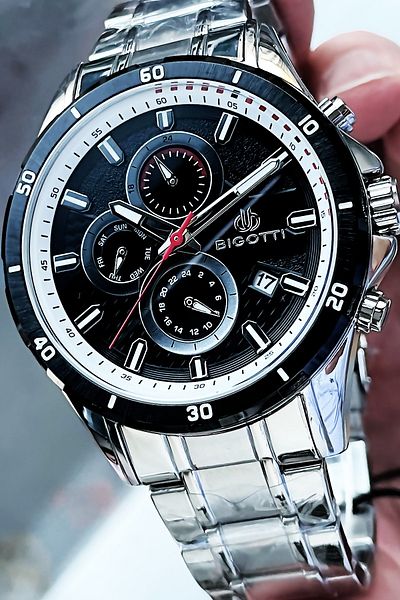 Bigotti Full Steel Men's Wristwatch 5 Atm Water Resistant Silver-Black Color + Bracelet BME2002C4
