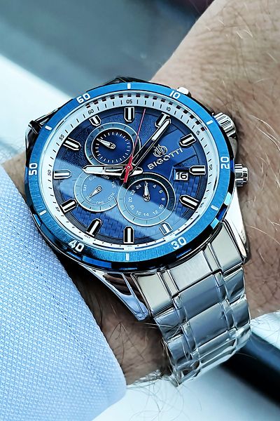 Bigotti Full Steel Men's Wristwatch 5 Atm Water Resistant Silver-Blue Color + Bracelet BME2002C2