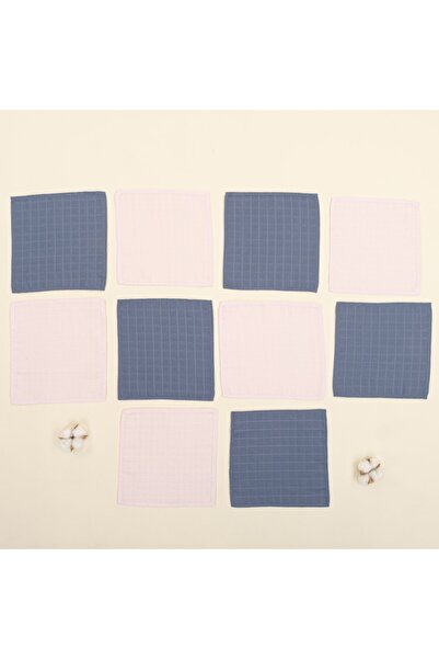 Yunikobaby مجموعة من 10 مناديل مبللة للفم - موسلين نيلي - موسلين وردي