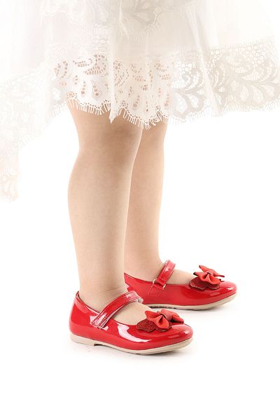 KARAMAZI Girl's Karamazı Patent Leather Ballerinas - Aegean 204 with Rhinestones and Velcro and Bow