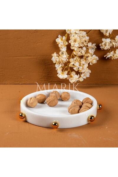 MIARIK DESIGN & DEKORASYON Dekoratif Mermer Top Aksesuar Kabare Detaylı Tepsi