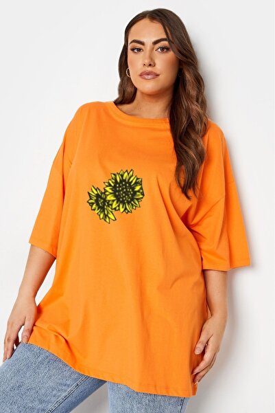 ZEMLİYA Unisex Πορτοκαλί Πορτοκαλί Crew Neck Cotton Oversize