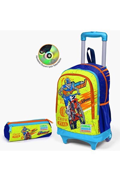 Coral High Kids Highlighting Yellow Cobalt Blue Motorcycle Patterned 2-Piece ...