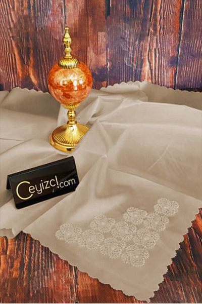 Çt Çeyizci Tekstil Пакет със зестра, сатенен пакет, годежен пакет с дантела - кафяв