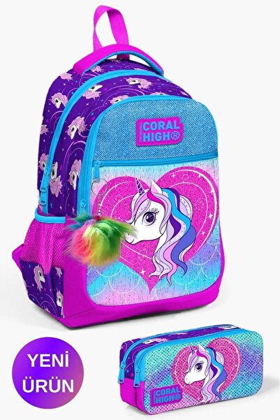 Coral High Kids Mor Pembe Unicorn Desenli 2'li Okul Çanta Seti GOSET0223492