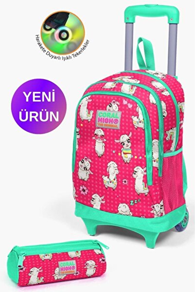 Coral High طقم حقائب من قطعتين بنقشة الألبكة باللون الأخضر المرجاني النيون لل...