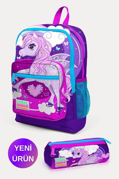 Coral High Set de 2 genți de școală cu model unicorn violet roz pentru copii GOSET 0223708