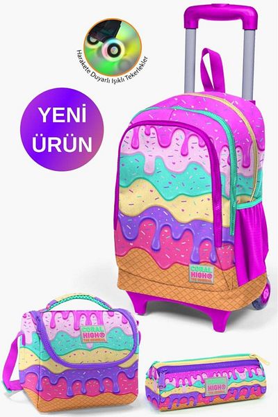 Coral High Set de 3 pungi cu model de înghețată colorată roz pentru copii cu racletă GOSET 0123931