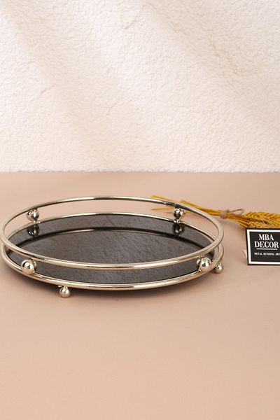 mba decor metal bending art Misket Silver Tray Organizer Coffee Side Serving Presentation Gift Decoration Organizer Shiny Black