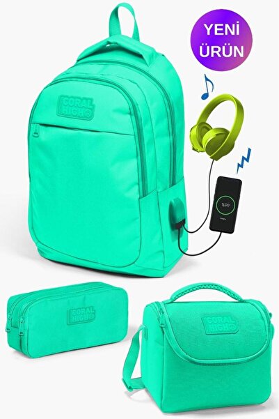 Coral High Kids Water Green USB 3-Piece School Bag Set GOSET0124309