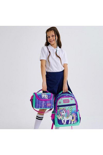 Coral High Set de genți de școală din 3 piese pentru copii, mov, verde, cu model unicorn GOSET 0123487