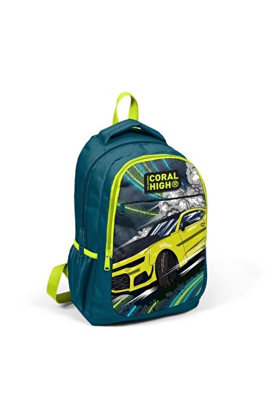 Coral High Kids Nephti Highlighting Yellow Car Patterned 3-Piece School Bag Set with USB GOSET0124319