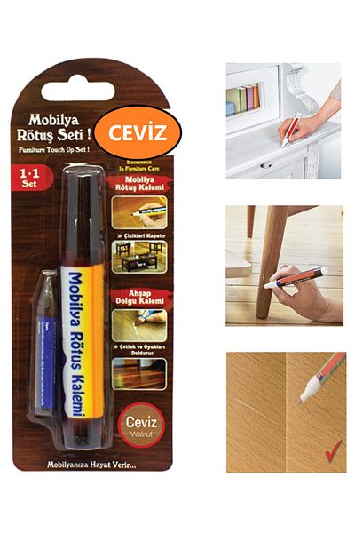 ŞENEL Yapı Market Furniture Touch Up Set + Wood Filler Pen Scratch Crack Concealer 2-Piece Set Anthracite Walnut