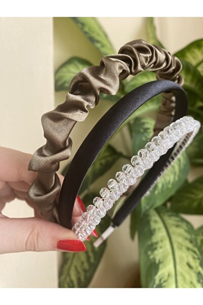 CSR AKSESUAR Set of 3 satin and crystal stone crowns