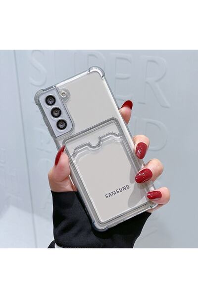 NANOSPACE Samsung Galaxy S21 Şeffaf Kartlık Kılıf Anti Shock Kılıf